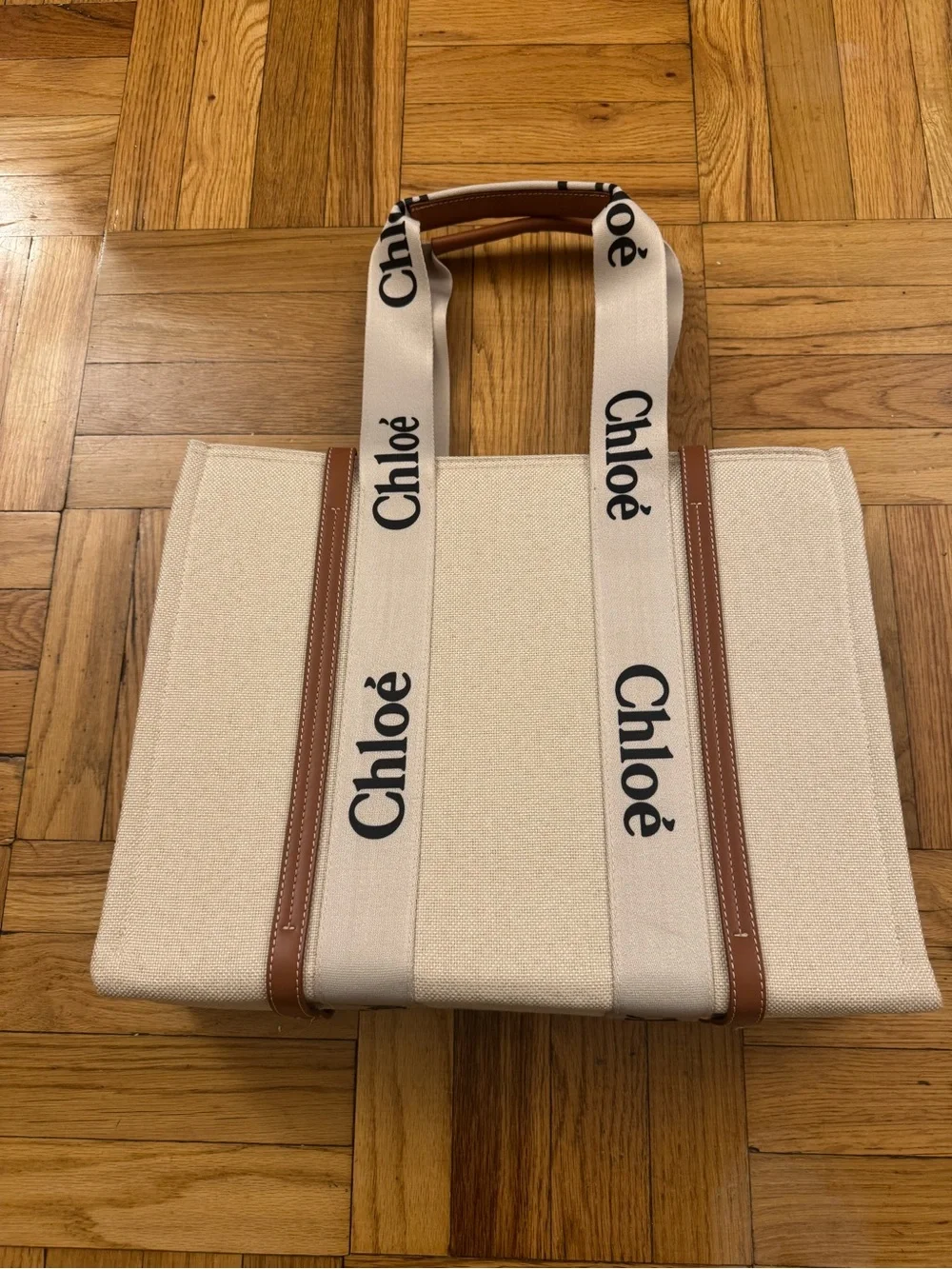 Fake Chloe Large Woody Linen Tote
